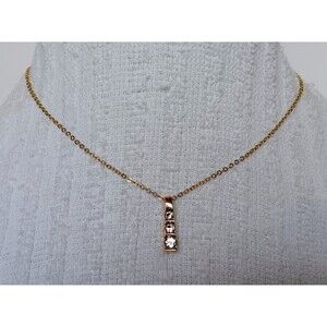 Dainty Goldtone CZ Vertical Drop Pendant Necklace 15-17 in